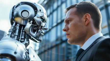 Artificial Intelligence vs humans. AI generatedの素材