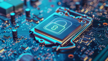 Processor and motherboard. Cyber security concept. AI generated/の素材