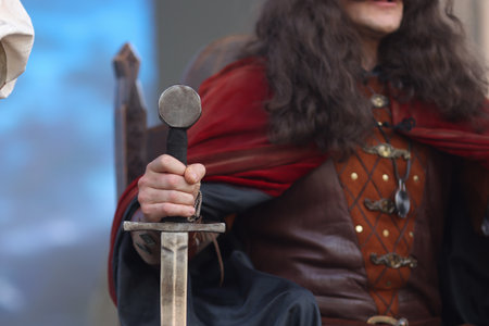 Sword and clothes of an actor impersonating Vlad Tepes (Dracula) during a performance.