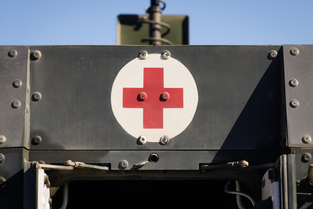 Details with the medevac symbol on a NATO armored vehicle.の写真素材