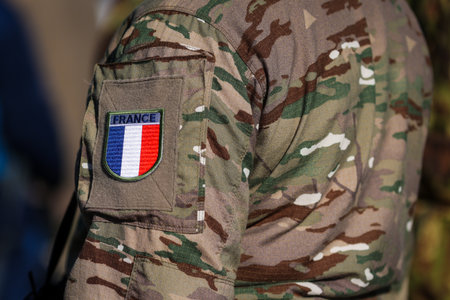 French soldier in combat gear during a NATo Multinational Exercise.の写真素材