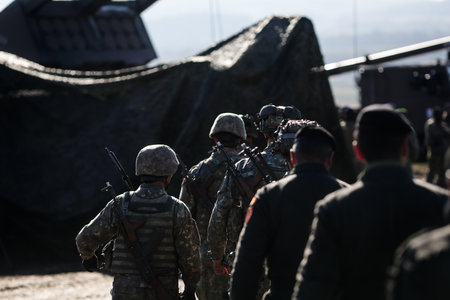 Romanian army soldiers during a NATO Multinational Exercise.の写真素材