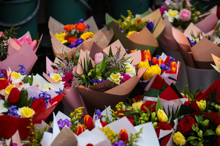 Details with flowers for sale in a street shop in Bucharest, Romania.