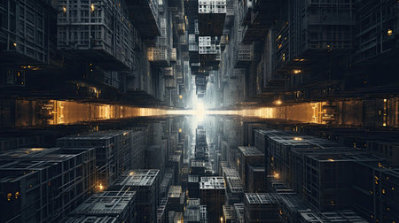 3D rendering of abstract technology digital hi tech concept. Skyscrapersの素材