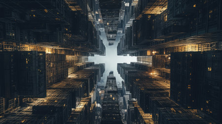 Abstract 3d rendering of modern skyscrapers. Futuristic city.の素材