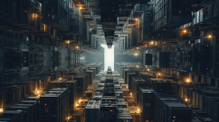 Modern city at night. 3d rendering toned image double exposureの素材