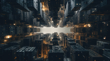 Abstract 3D rendering of city skyscrapers. Futuristic city conceptの素材