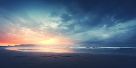 Beautiful seascape. Sunrise over the sea. Panoramaの素材