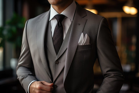 Businessman in a suit in a cafe. Close-up.の素材
