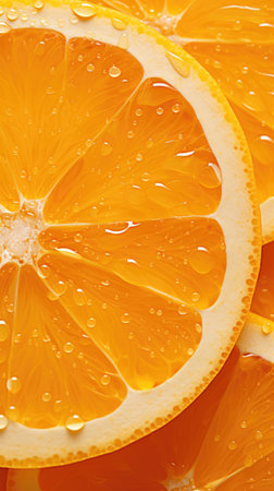 Slices of orange with drops of water on it, close-upの素材
