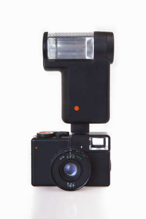 Vintage Camera with Flash on white background