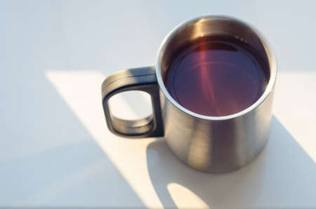 Steel tourist  mug  white backgroundの写真素材