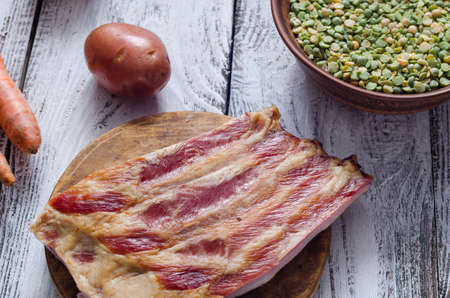 Dried peas and ingredients for pea soup recipeの写真素材