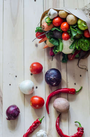 vegetables bouquet on wooden background fresh colourfulの写真素材