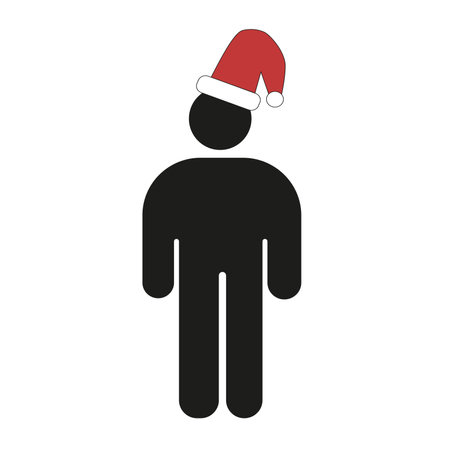 Stick figure with Santas hat of his head.のイラスト素材