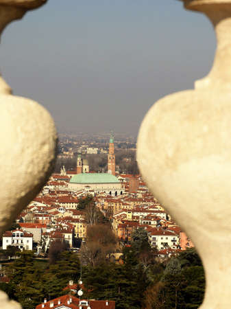 Vicenza and the Basilica Palladiana seen from Piazzale della Vittoria, at Monte Berico.の写真素材