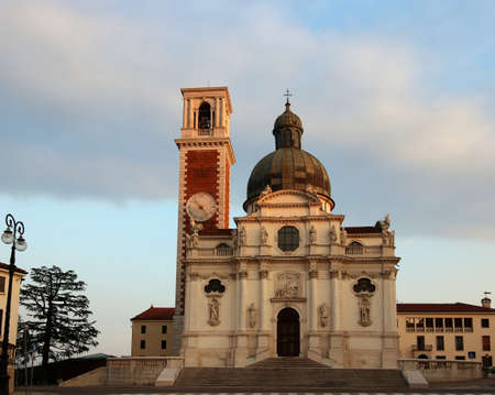 A landscape view of the Basilica of Monte Berico with the bell Tower dedicated to the Virgin Mariaの写真素材
