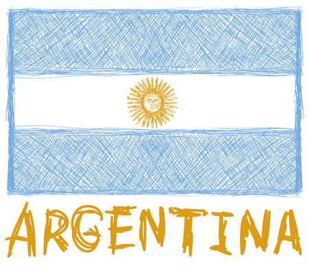 flag of argentina with hand drawn yellow sun emblem on white backgroundのイラスト素材