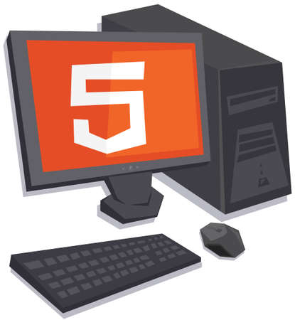 vector personal computer with html5 logo on the screen isolated vector on white backgroundのイラスト素材