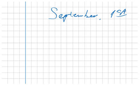 blue hand-writed first september date on clean white notebook sheet squaredのイラスト素材
