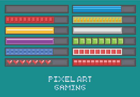 pixel art game development set - progress bar, loading, health points, mana, ammo flat designのイラスト素材