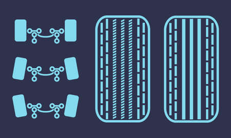 vector illustration car wheel tire protector isolated blue icons on dark backgroundのイラスト素材