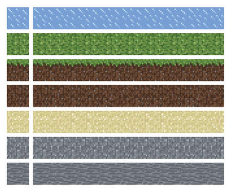 Texture for platformers pixel art - mud grass stone ground tile isolated square blockのイラスト素材