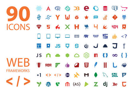 Web development framework icon set vector illustration 90 colorful badgesのイラスト素材
