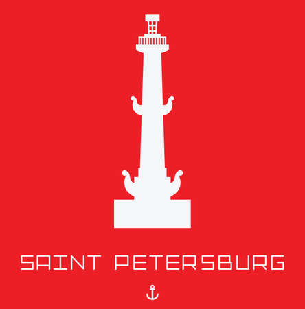 Saint Petersburg Rostral column vector line art illustration isolated on red backdropのイラスト素材