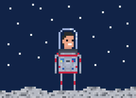 Astronaut pixel game style illustration. Cosmonaut vector pixel art design. 8 bit people character.のイラスト素材