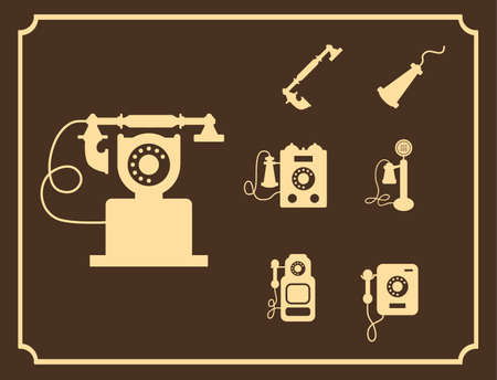 A Vector retro phone icon set on brown background.のイラスト素材