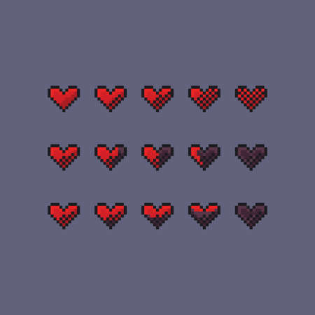 Pixel art vector game design interface set - red heart health icon 8-bitのイラスト素材
