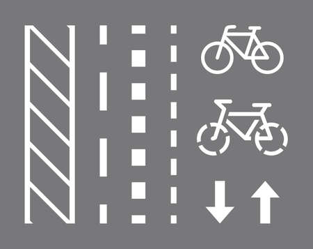 Bicycle route sign, road markings and arrows pointing direction. Vector illustrationのイラスト素材