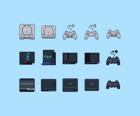 Pixel Art Classic Retro Video Game Play Console Controller Set 32bitのイラスト素材
