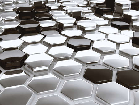 Modern abstract 3D architectural design of shiny hexagonal shapes