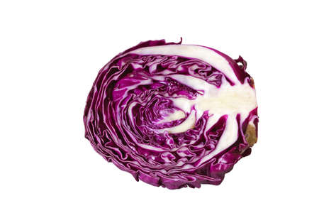 Close-up of halved red cabbage against whiteの写真素材