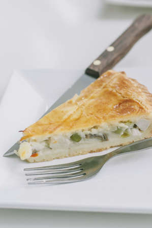 A sliced of vegatables pie