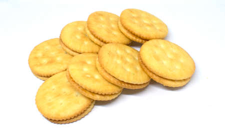 Cheese cookies on white backgroundの写真素材