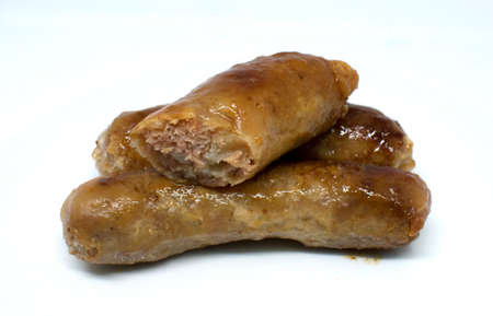 meat sausage on white backgroundの写真素材