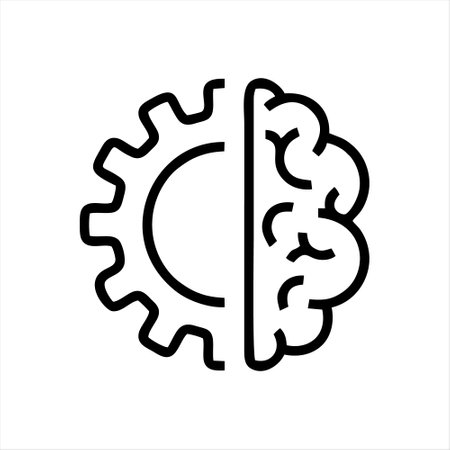 Brain and gear icon. Vector illustration in a flat style on a white background.のイラスト素材