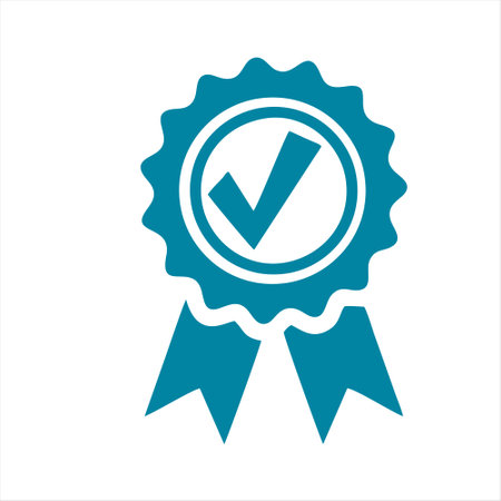 Approved or certified medal with ribbons. Vector icon.のイラスト素材