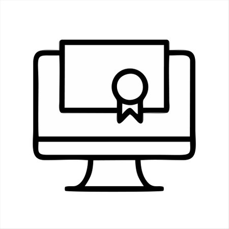 Computer certificate icon. E-learning, online education symbol. Thin line vector illustration.のイラスト素材