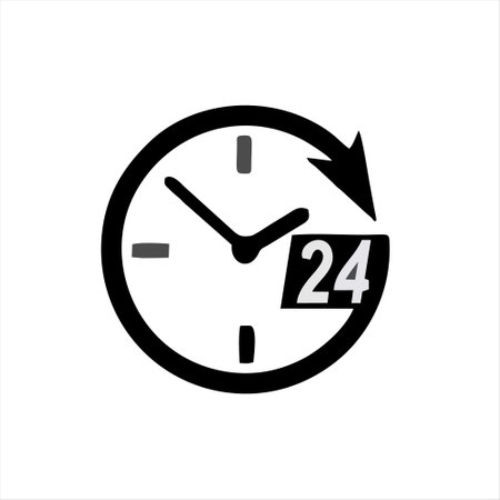 24 hours clock icon, 24 hours icon vector, 24 hours icon vectorのイラスト素材