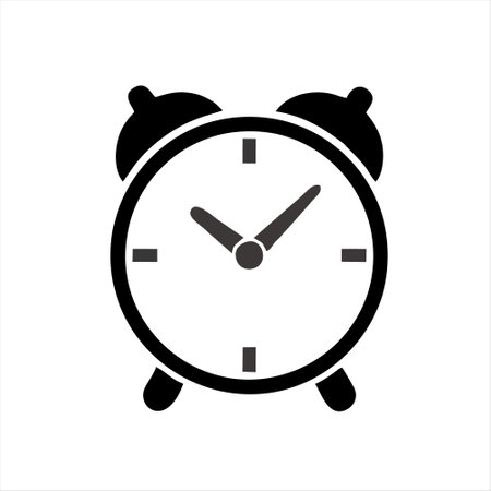 Alarm clock icon. Black alarm clock icon on white background. Vector illustration.のイラスト素材