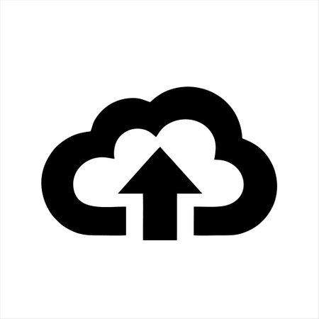 Cloud upload icon, vector graphics, a solid pattern on a white background.のイラスト素材
