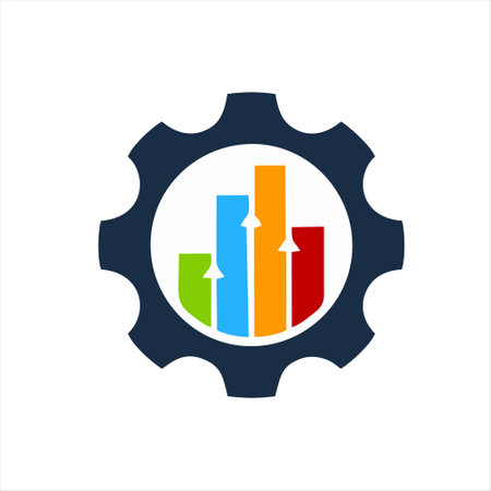 Gear with graph vector icon. Cogwheel gear icon. Cogwheel gear iconのイラスト素材