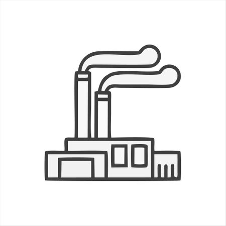 Factory icon. Industrial building with chimney and pipes. Vector illustrationのイラスト素材