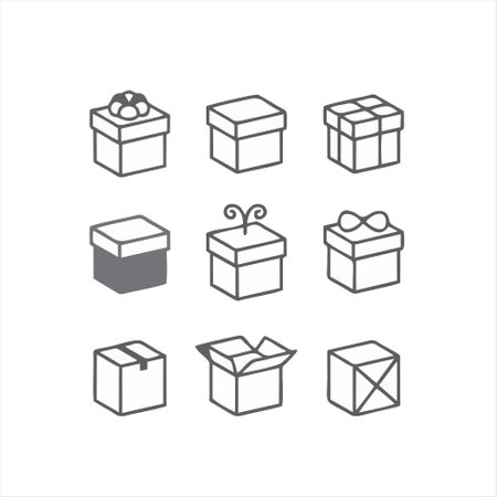 Set of gift box outline icons. Vector illustration isolated on white background.のイラスト素材