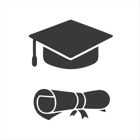 Graduation cap and diploma icon isolated on white background. Vector illustrationのイラスト素材