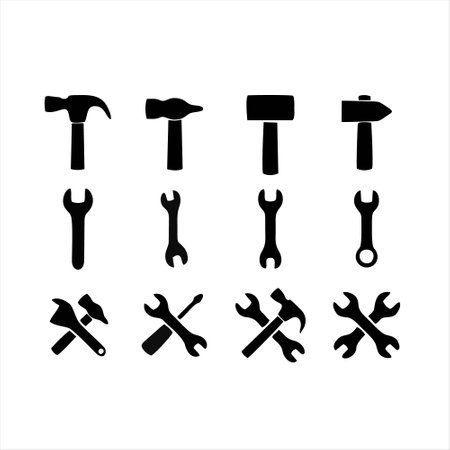 Wrench, hammer, screwdriver, key and hammer icons. Vector illustrationのイラスト素材
